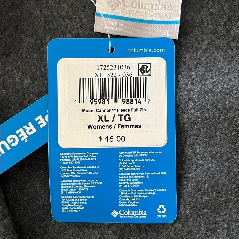 Columbia Mount Cannon Fleece Jacket Full Zip Gray XL NWT - Picture 11 of 13